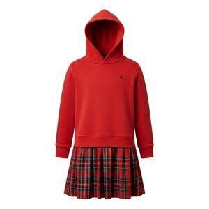 Polo Ralph Lauren Girls Red Tartan Plaid Hoodie Dress Size M 8-10